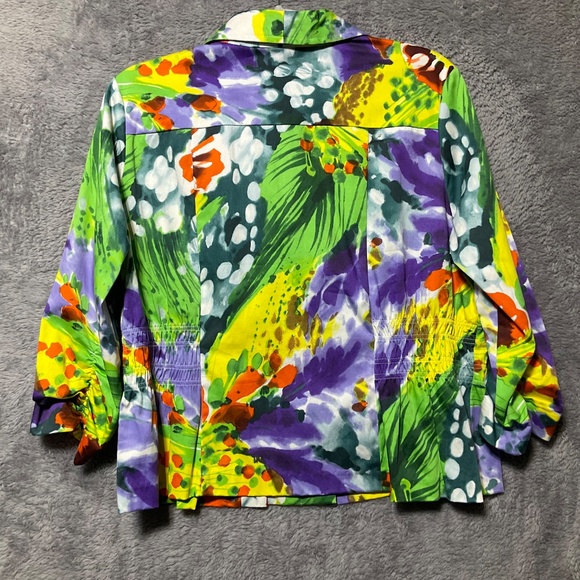 NWT Toni Morgan Shacket Vibrant watercolor Tie Dye smocked waist3/4 sleeve SZ PL - Picture 3 of 3